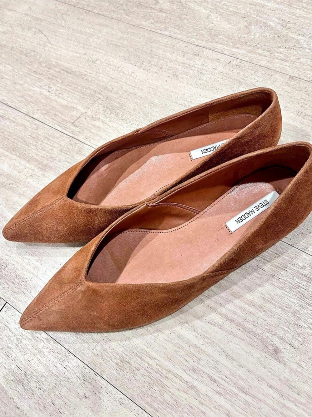 Steve Madden Tovi Chestnut Suede Pointed-Toe Flats
